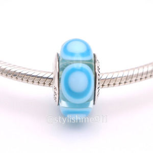 Authentic PANDORA Sterling Silver Blue Murano Glass Ripple Charm